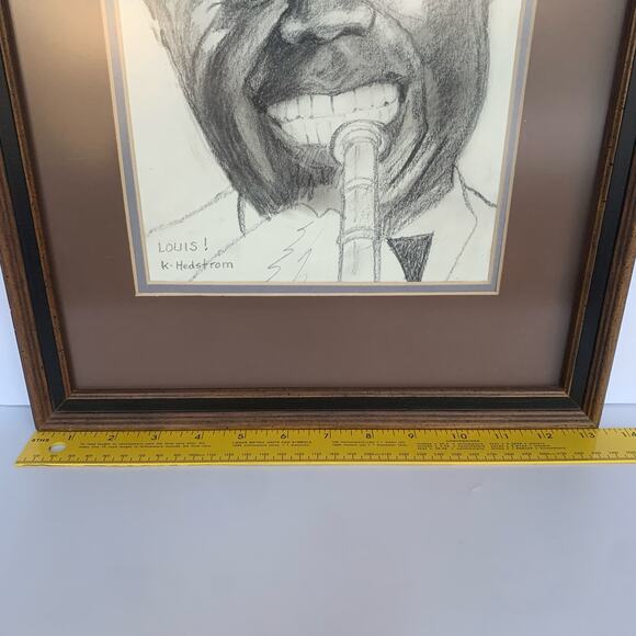 Louis Armstrong Portrait Drawing Wall Art Framed Double Matted - Picture 5 of 10